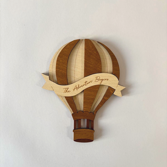 “Adventure Begins” Wooden Hot Air Balloon Sign (Personalised Option)