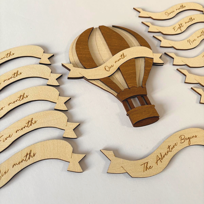 “Adventure Begins” Wooden Hot Air Balloon Sign (Personalised Option)