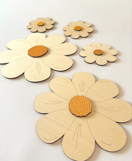 Wooden Daisy Wall Set – Natural | Set of 5