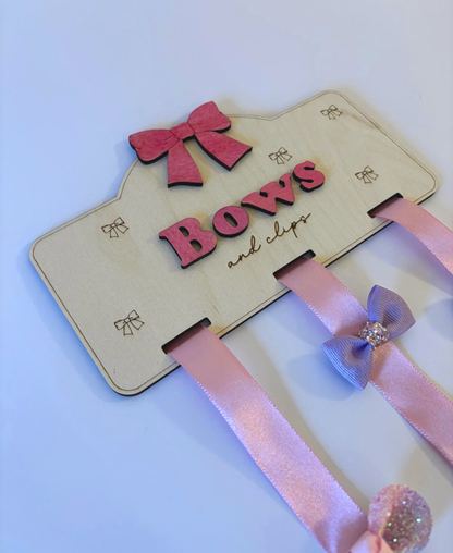 Personalised Wooden Bow & Clip Holder