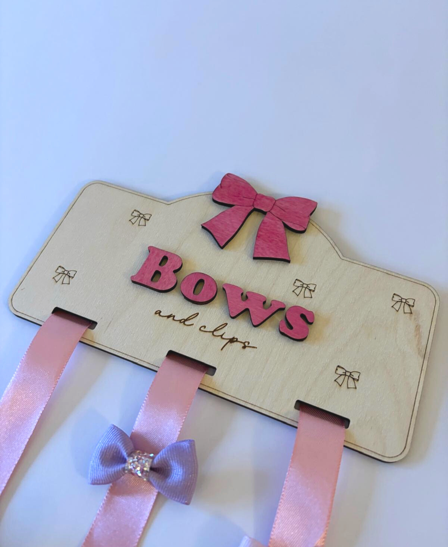 Personalised Wooden Bow & Clip Holder