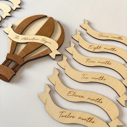 “Adventure Begins” Wooden Hot Air Balloon Sign (Personalised Option)