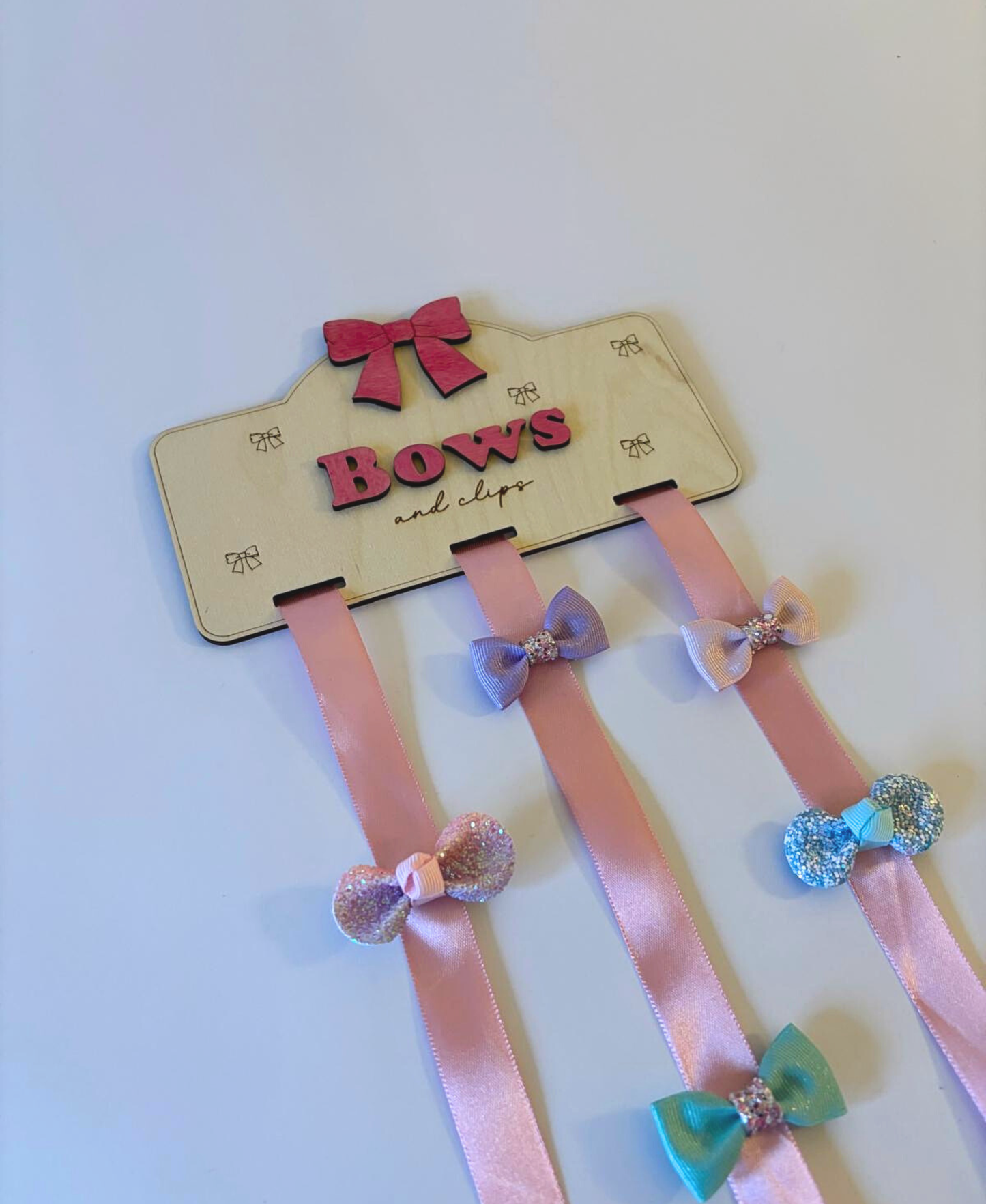 Personalised Wooden Bow & Clip Holder