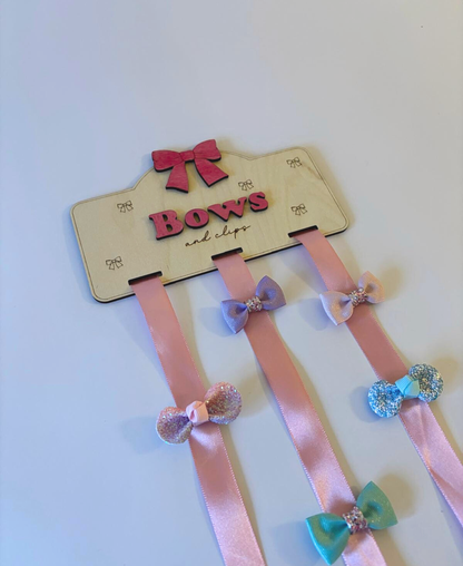 Personalised Wooden Bow & Clip Holder