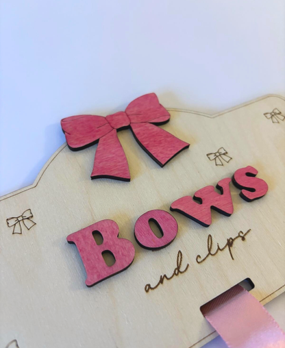 Personalised Wooden Bow & Clip Holder