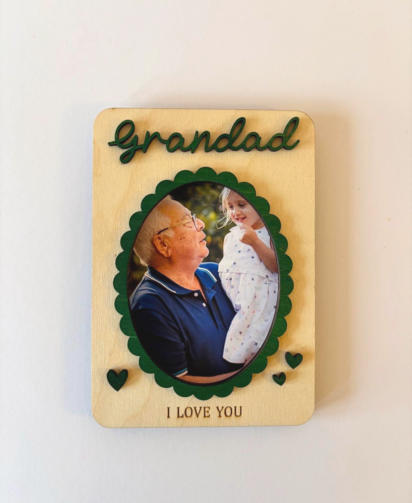 “I Love You” Wooden Photo Frame Magnet - Grandad